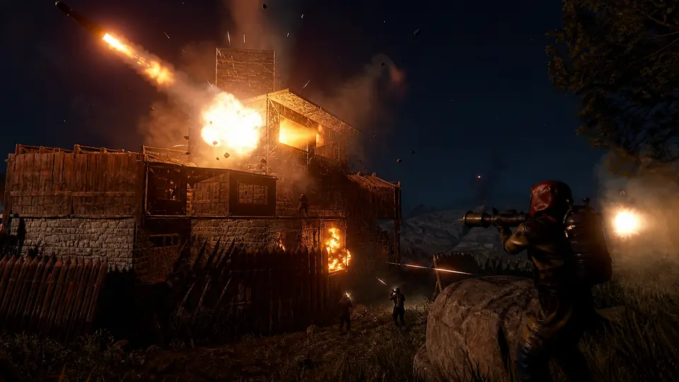 База и рейд Rust ночью